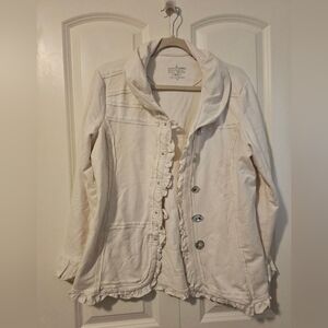 NEON BUDDHA Jacket Cream Button-Up Blazer Ruffled  Boho SZ XL